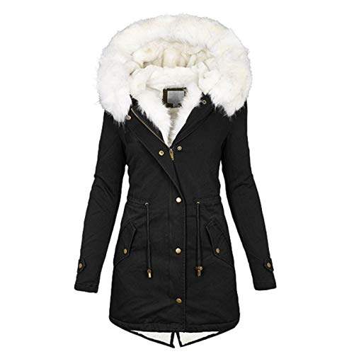 Damen Kapuzenjacke Lang Plüsch Mantel Parka Winterjacke Damen Futter Mantel Baumwolljacke Mantel Mit Reißverschluss Langarm Hoodie Jacke Wintermantel Warme Mantel Daunenjacke Steppjacke Jacke von DXDE