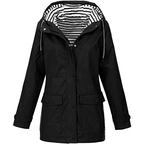 Damen Regenmantel Friesennerz gefüttert, Damen Jacke Mantel Wasserdichter Regenmantel Lange Kapuzenjacke Warme Gefüttert Regenjacke Windproof Wintermantel Plus Size Outdoor Winterjacke,Schwarz von DXDE