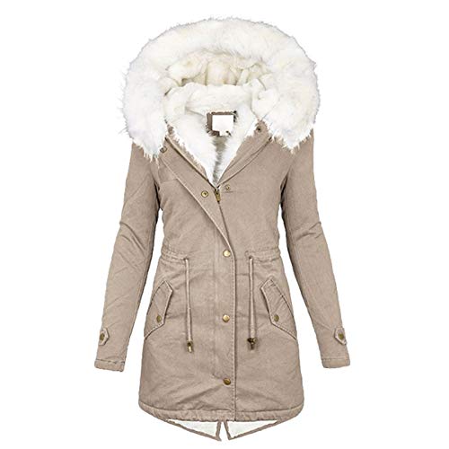 Parka Wintermantel Damen Warm Lang Elegant Winterparka Kunstfell Steppmantel mit Kapuze Slim Daunenmantel Jacke Trenchcoats mit Taschen Mantel Große Größen von DXDE