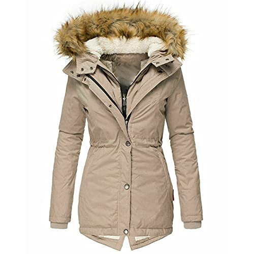 Warme Damen Winter Jacke Winterjacke mit Kapuze Elegant Parka Mantel Midi Lang Wintermantel,Damen Winter Jacke Parka Damenjacke Mantel Kunstfell Kapuze von DXDE