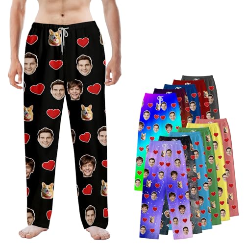 DXDOING Personalisierte Pyjamahose mit Foto – Custom Schlafanzughose mit Gesicht – Lustige Geschenkidee für Männer & Frauen – Weihnachten, Geburtstag, Valentinstag – Größen S-2XL von DXDOING