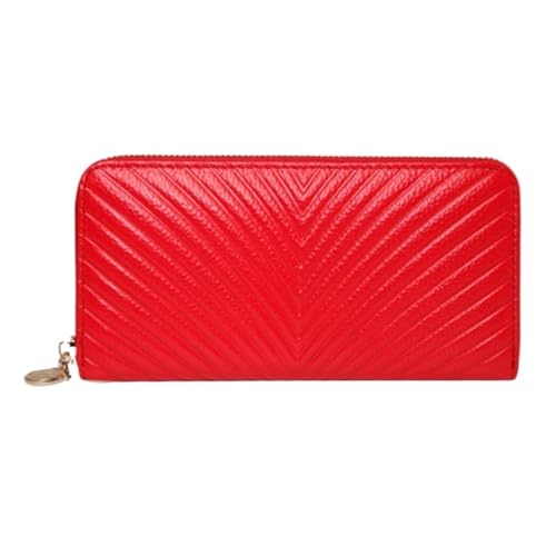 DXFBHWWS Damen-Geld-Organizer aus echtem Leder, Handtaschen, Geldscheinklammern, Geldbörsen, Geldbörsen, Kartenetuis aus Rindsleder (Color : Red) von DXFBHWWS