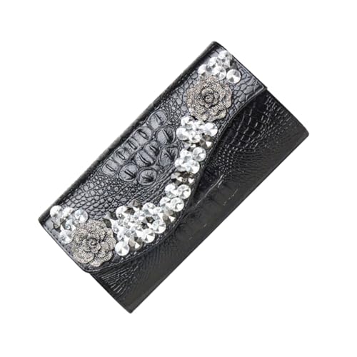 DXFBHWWS Geldscheinklammern, Geldbörsen, Damenhandtaschen, Hochzeit, Party, Abendtaschen, Umhängetaschen, echtes Leder, Geldbörsen, Make-up-Taschen (Color : Black) von DXFBHWWS