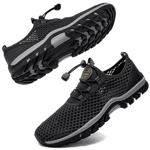 DXINZHI Wasserschuhe Herren Outdoor Wanderschuhe Schnell Trocknend Strand Aquaschuhe Herren Amphibische Wasserschuhe Sommer rutschfest Schnell Trocknend Wassersandalen Flussschuhe, Schwarz, 39 EU von DXINZHI