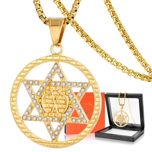 Davidstern Halskette für Männer Frauen, Edelstahl Strass Anhänger mit 24 Zoll Kette, Das Siegel von Salomon Talisman Hexagramm Schmuck Geschenk von DXIUORF