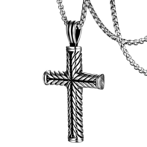 DXIUORF Gothic Kreuz Halskette für Männer Jungen Frauen,Silber Punk Kreuz Anhänger Halskette,Edelstahl Herren Kreuz Anhänger mit Kette 55+5cm von DXIUORF