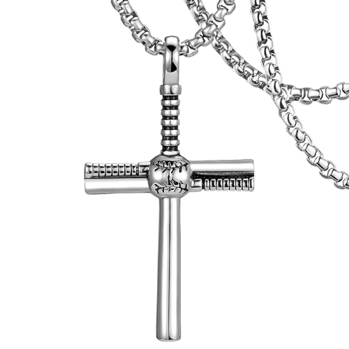 DXIUORF Gothic Kreuz Halskette für Männer Jungen Frauen,Silber Punk Kreuz Anhänger Halskette,Edelstahl Herren Kreuz Anhänger mit Kette 55+5cm von DXIUORF