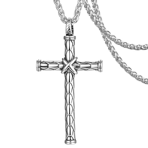 DXIUORF Gothic Kreuz Halskette für Männer Jungen Frauen,Silber Punk Kreuz Anhänger Halskette,Edelstahl Herren Kreuz Anhänger mit Kette 55+5cm von DXIUORF