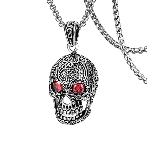 DXIUORF Gothic Totenkopf Halskette für Männer und Frauen, Totenkopf Kugel Kette Edelstahl, Punk Anhänger Statement Hip-hop Vintage Schmuck mit Geschenkbox von DXIUORF