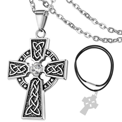 DXIUORF Gothic Vintage Kreuz Anhänger Halskette Edelstahl Unisex mit 2 Silber Kette 55-60cm, große Punk Kreuz Halskette Geschenk für Männer Jungen von DXIUORF