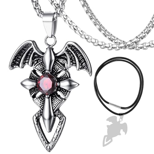 DXIUORF Gothic Vintage Kreuz Anhänger Halskette Edelstahl Unisex mit 2 Silber Kette 55-60cm, große Punk Kreuz Halskette Geschenk für Männer Jungen von DXIUORF