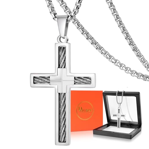 DXIUORF Kreuz Halskette für Männer Frauen, Edelstahl-Draht wickeln Kreuz Anhänger mit 24inch Kette, Kreuz Halskette Geschenke von DXIUORF