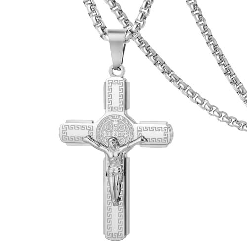 DXIUORF Kreuz Kruzifix Halskette für Männer Frauen, Edelstahl Anhänger mit 24 Zoll Kette, Edelstahl/Gold plattiert, Jesus Halskette Geschenke von DXIUORF