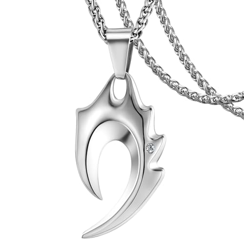 DXIUORF Nordische Wikinger Anhänger Halskette für Männer/Frauen, Edelstahl Nordic Wikinger Heulende Wolf auf Halbmond/Wolf Anhänger Schmuck mit Geschenkverpackung von DXIUORF