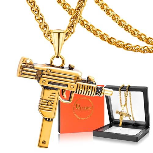 DXIUORF Punk Gun Form Halskette, Edelstahl/schwarz/golden überzogene Anhänger, Kette 20-22 Zoll, Hip Hop Halskette Geschenke für kühle Männer Frauen von DXIUORF