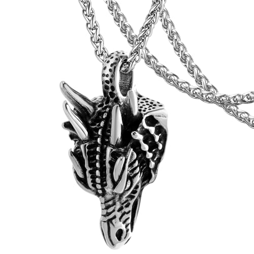 DXIUORF Punk Halsketten, Oktopus/Adler/Rasierklinge/Chamäleon/Drachenkopf Anhänger mit 22 Zoll Kette, Hip Hop Halskette Geschenke für kühle Männer Frauen von DXIUORF