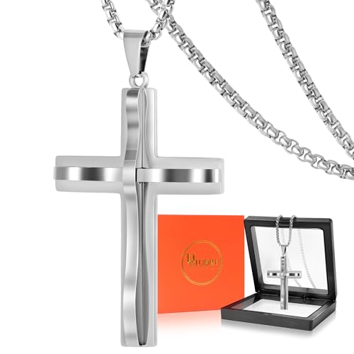 DXIUORF Punk Kreuz Halskette für Männer Frauen, Edelstahl Schutz Amulett Anhänger Halskette mit 24 Zoll Kette, Punk Hip Hop Schmuck Geschenk von DXIUORF