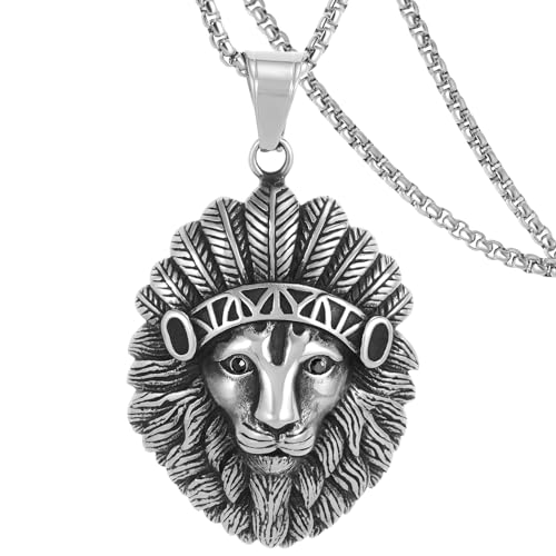 DXIUORF Punk Tier Halsketten, Edelstahl Strass Lino Anhänger mit 24 Zoll, Hip Hop Rock R&B Musik Halskette Geschenke für coole Männer Frauen von DXIUORF