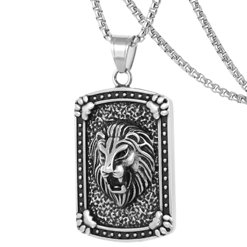 DXIUORF Punk Tier Halsketten, Edelstahl Strass Lino Anhänger mit 24 Zoll, Hip Hop Rock R&B Musik Halskette Geschenke für coole Männer Frauen von DXIUORF