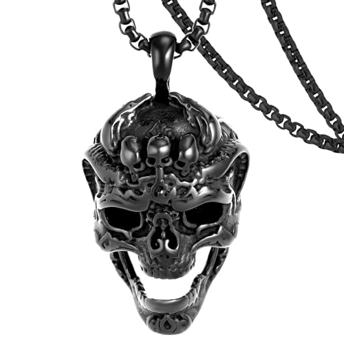 DXIUORF Totenkopf Satan Teufel Dämon Eule Tod Totenkopf Rote Augen Totenkopf Schlange Ruder Anker Edelstahl Anhänger mit 24 Zoll Kette, Punk Gothic Halskette Geschenke für Männer Frauen von DXIUORF