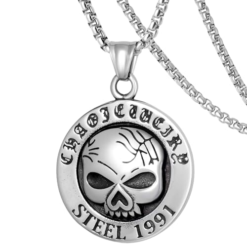 DXIUORF Totenkopf Satan Teufel Dämon Eule Tod Totenkopf Rote Augen Totenkopf Schlange Ruder Anker Edelstahl Anhänger mit 24 Zoll Kette, Punk Gothic Halskette Geschenke für Männer Frauen von DXIUORF