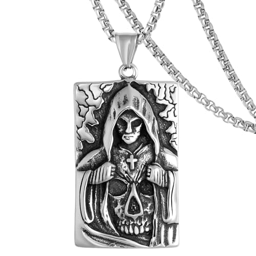DXIUORF Totenkopf Satan Teufel Dämon Eule Tod Totenkopf Rote Augen Totenkopf Schlange Ruder Anker Edelstahl Anhänger mit 24 Zoll Kette, Punk Gothic Halskette Geschenke für Männer Frauen von DXIUORF