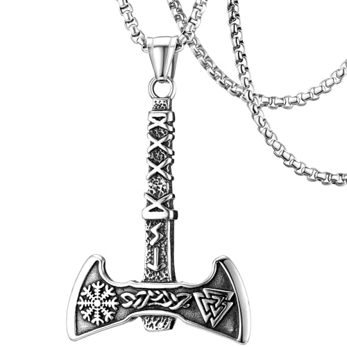 DXIUORF Wikinger Axt Halskette für Männer und Frauen - Silberne Kette mit Anhänger - 55+5cm Länge - Unisex - Skandinavisch - Ideal für Vintage-, Gothic- und Wikinger-Enthusiasten DXIUORF Wikinger Axt Halskette für Männer und Frauen - Silberne Kette mit Anhänger - 55+5cm Länge - Unisex - Skandinavisch - Ideal für Vintage-, Gothic- und Wikinger-Enthusiasten von DXIUORF