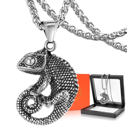 DXIUORF Punk Halsketten, Oktopus/Adler/Rasierklinge/Chamäleon/Drachenkopf Anhänger mit 22 Zoll Kette, Hip Hop Halskette Geschenke für kühle Männer Frauen von DXIUORF