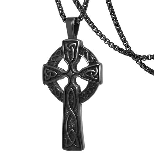 Viking Trinity Knot Kreuz Halskette für Männer Frauen, Retro Celtic Cross Edelstahl Anhänger mit 24 Zoll Kette, Viking Style Jewelry Geschenk von DXIUORF