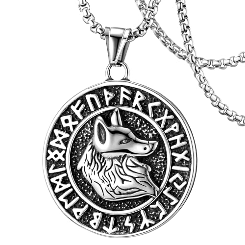 Wikinger Halskette für Männer Talisman St. George Drache Rabe Norse Wolf Kompass Amulett Satan Baphomet Ziege Nordic Viking Rune Punk Schmuck Geschenke Celtic Knot Anhänger Halskette von DXIUORF