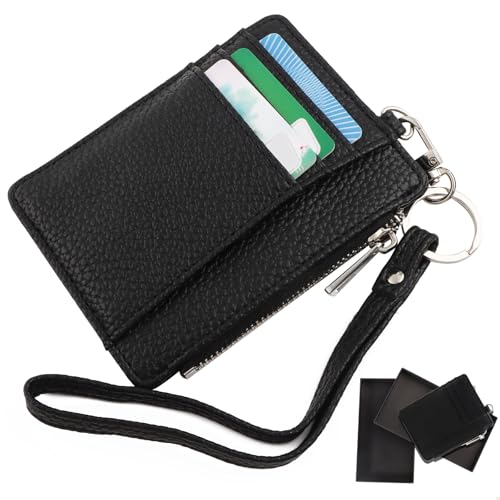 DXLing Kartenetui aus Leder Mini Geldbörse Herren mit RFID-Schutz kleines Kartenetui PU Schlank Flache Geldbörse Kunstleder mit Münzfach Sichtfenster und Kartenfach für Herren Damen - Schwarz von DXLing