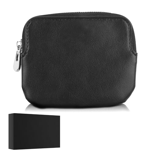 DXLing Kleines Portemonnaie Leder Herren mit Reißverschluss und 2 Kartenfächern Slim Coin Purse Reißverschluss Münze Mini Geldbörse Schlüsseletui Münztasche für Herren Damen von DXLing