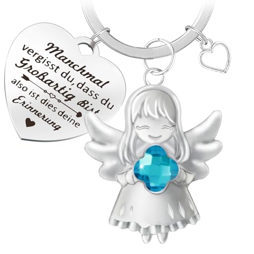 DXLing Schutzengel Schlüsselanhänger mit Blau Edelsteinen und Herz Schlüsselanhänger mit herzförmiger Inspiration Beste Freundin Geschenke Schlüssel Anhänger für Freundin Schwester Kollegin Ehefrau von DXLing