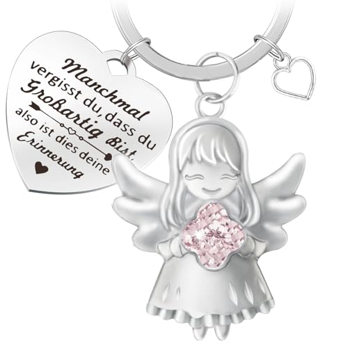 DXLing Schutzengel Schlüsselanhänger mit Pinken Edelsteinen und Herz Schlüsselanhänger mit herzförmiger Inspiration Beste Freundin Geschenke Schlüsselanhänger für Freundin Schwester Kollegin Ehefrau von DXLing