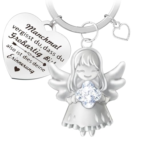 Schutzengel Schlüsselanhänger mit Transparente Edelsteinen und Herz Schlüsselanhänger mit herzförmiger Inspiration Beste Freundin Geschenke Schlüssel Anhänger für Freundin Schwester Kollegin Ehefrau von DXLing