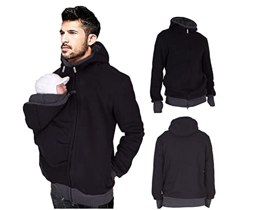 DXMFCC 2 in 1 Multifunktions Känguru Kapuzen Dad Herren Pullover Herren Fleece Sweatshirt Hoodie Jacke mit Babytrage Tasche Papa und Babytrage Mantel Herbst(black,M) von DXMCC