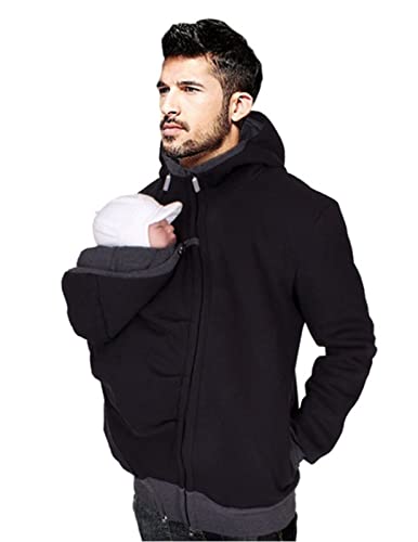 Zwei-in-Eins multifunktionaler Daddy Hoodie Känguru Herren Fleece Pullover Herren Kapuzenjacke mit Babytrage Daddy Pullover Herren Känguru Hoodie für Babys geeignet(black,M) von DXMCC
