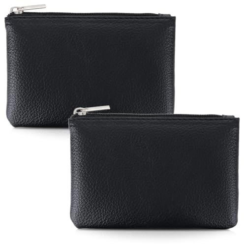 2 Stück Leder-Münzgeldbörse mit Reißverschluss, tragbare Kleingeldgeldbörse, Reißverschluss für Männer und Frauen, Kleingeldtasche, Münztasche, Kleingeldfach für Herren, Schwarz und Schwarz, 2 Stück von DXMWWTP