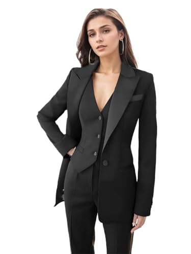 Damen-Smoking, 3-teiliges Anzug-Set für Damen, Blazer, Hose, Weste, Business-Outfit, Schwarz, 34 von DXSHCV