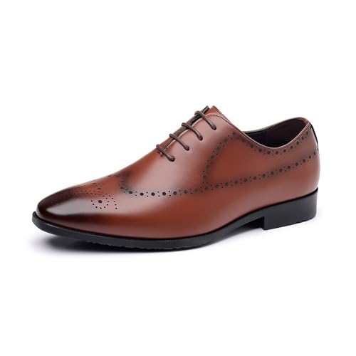 DXSYGMBN Herren Business Formelle Schuhe, Schnürschuh Spitzer Mode Arbeit Hochzeit Bankett Oxford,Braun,48 EU von DXSYGMBN
