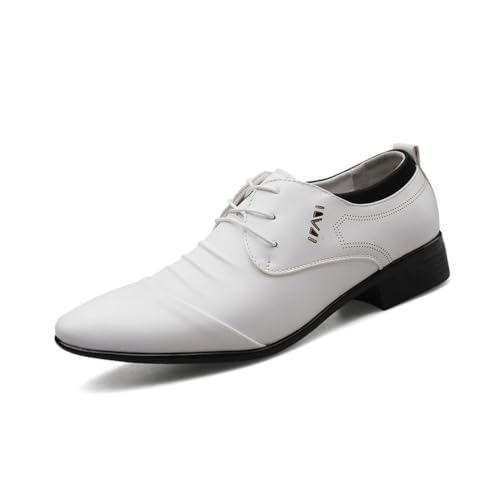 DXSYGMBN Herren Business Formelle Schuhe Schnürung Smoking Kleid Hochzeit Oxford Mode Spitze Zehenschuhe,Weiß,47 EU von DXSYGMBN