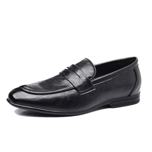 DXSYGMBN Herren Slip-On Penny Loafer, Lässige Lederschuhe, Hochzeitsbankett- Und Arbeitsschuhe,Schwarz,44 EU von DXSYGMBN