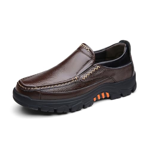 DXSYGMBN Modische Herren Loafer, Dickbesohlte Slip-On Casual Oxford, Outdoor Rutschfester Wanderschuhe,Braun,46 EU von DXSYGMBN
