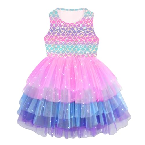 DXTON Kinder Mädchen Kleider Tüll Kleid Prinzessin Einhorn Kleid Kurzarm Kleidung Sommer RosaSh2215 4T von DXTON