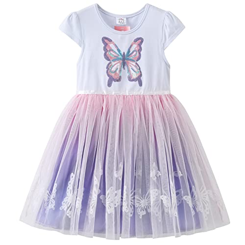 DXTON Kinder Mädchen Kleider Tüll Kleid Prinzessin Einhorn Kleid Kurzarm Kleidung Sommer WeißSh2108 4T von DXTON