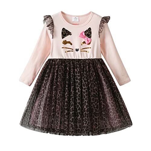 DXTON Kinder Mädchen Kleider Tüll Kleid Prinzessin Einhorn Kleid Langarm Kleidung Winter RosaLh2107 8T von DXTON