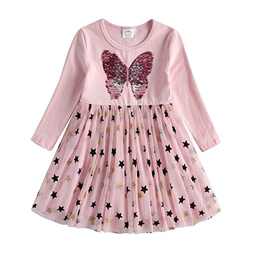 DXTON Kinder Mädchen Kleider Tüll Kleid Prinzessin Einhorn Kleid Langarm Kleidung Winter RosaLh4996 3T von DXTON