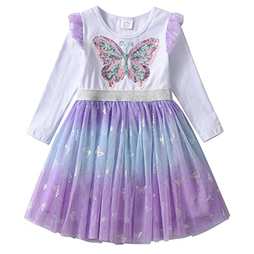 DXTON Kinder Mädchen Kleider Tüll Kleid Prinzessin Einhorn Kleid Langarm Kleidung Winter WeißLh9525 4T von DXTON