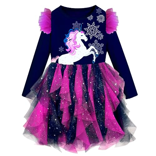 DXTON Mädchen Einhorn Kleider Prinzessin Kleid Party Geburtstag Ferien Baby Kleid BlauLh2211 5T von DXTON