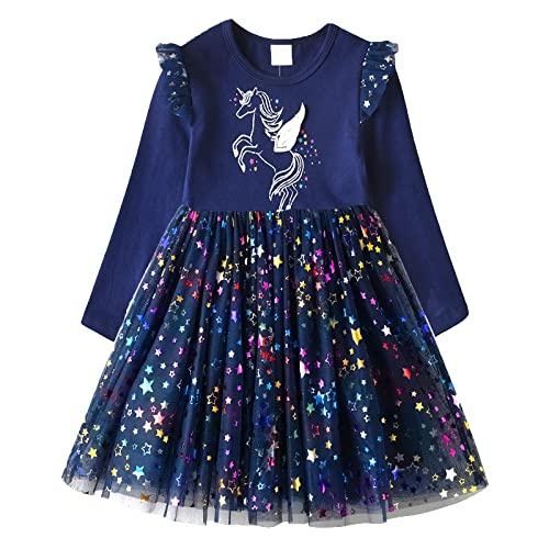 DXTON Mädchen Einhorn Kleider Prinzessin Kleid Party Geburtstag Ferien Baby Kleid BlauLh4792 4T von DXTON